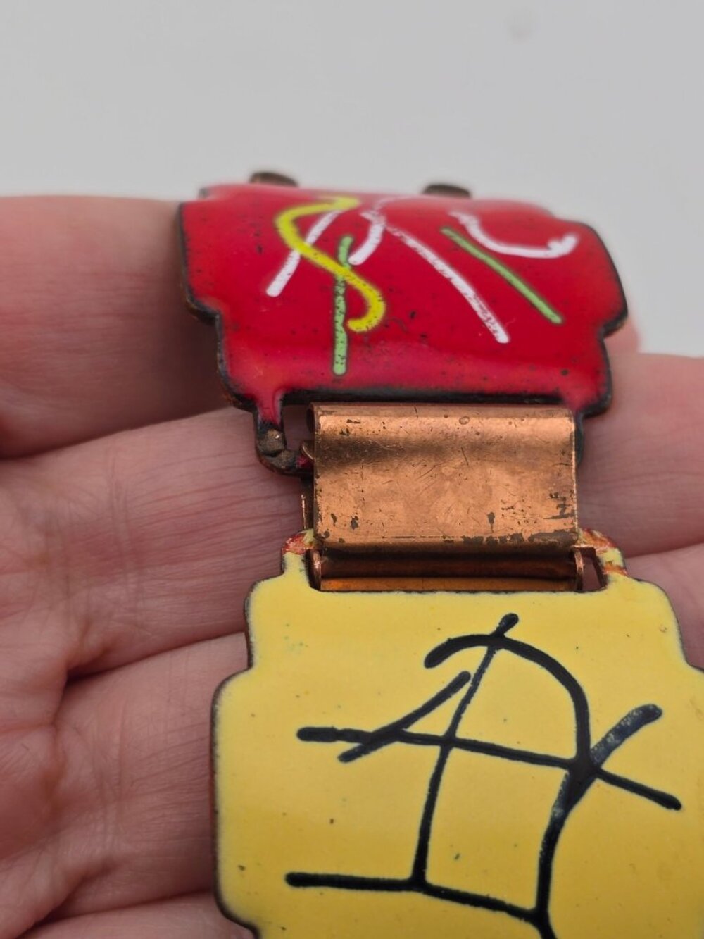 Vintage Enamel on Copper Bracelet Colorful 6.25" - Picture 6 of 12
